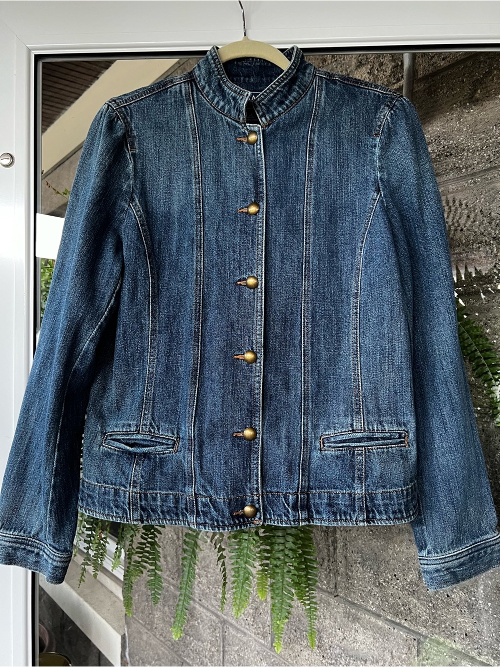 Chaps Women's Dark Blue Denim Jacket with Gold Buttons